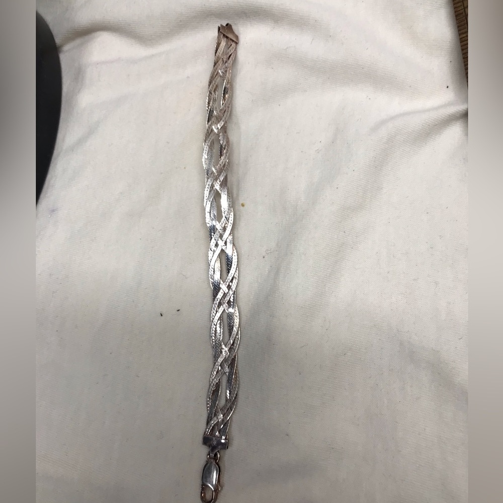 Vintage Italian Tri Color Silver Braided Diamond Cut Herringbone Bracelet